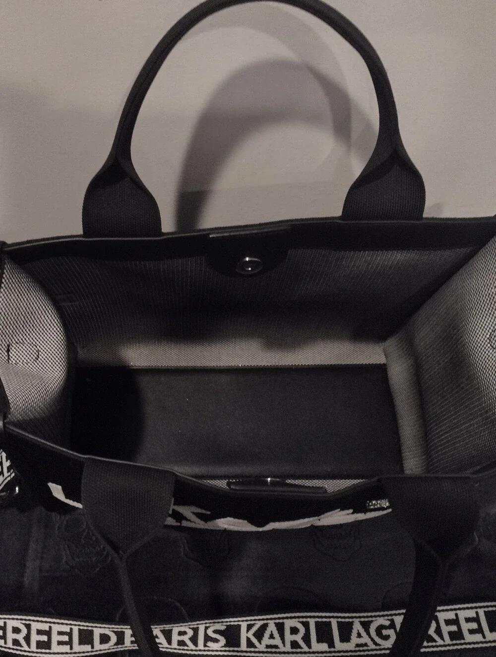 Karl Lagerfeld Black and White Logo Canvas Tote Bag